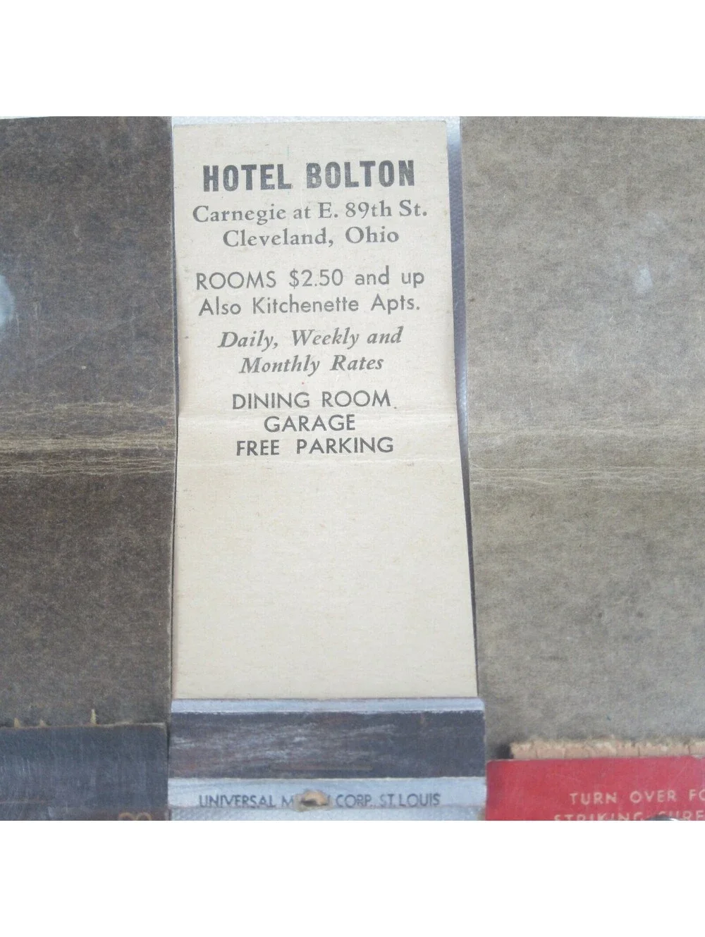 4 Vintage Matchbook Covers Hotel Rieger, Hotel Bolton, & The Barr Hotel in Ohio